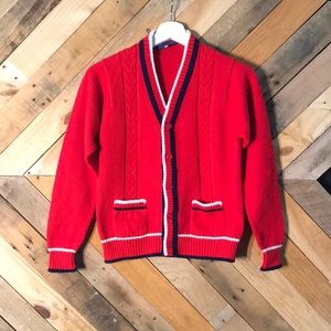 Red with Blue and White Varsity Sweater